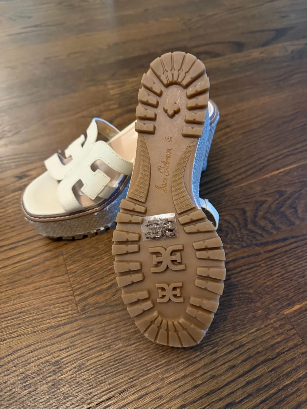 Sam Edelman White Leather Espadrille Wedge Slides